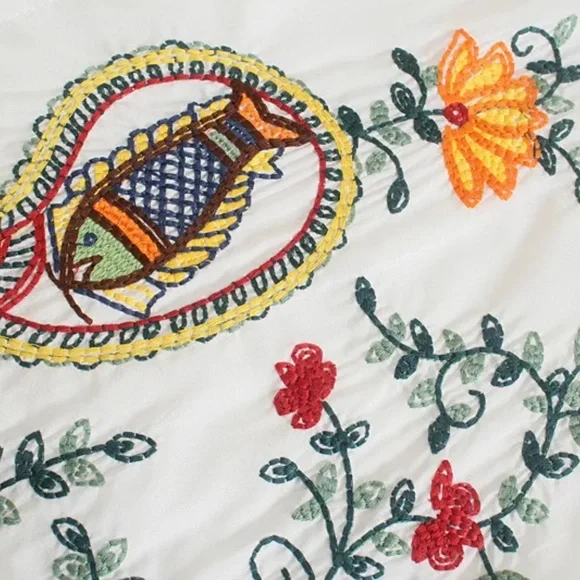 Boho Floral Embroidered Stretchy Waist Ruffle Mini Skirt - Picture 6 of 14